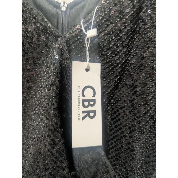 NEW! CBR SEQUIN BLACK DRAPPED MID DRESS V NECK LONG SLEEVE PARTY DRESS SIZE S - Picture 2 of 11